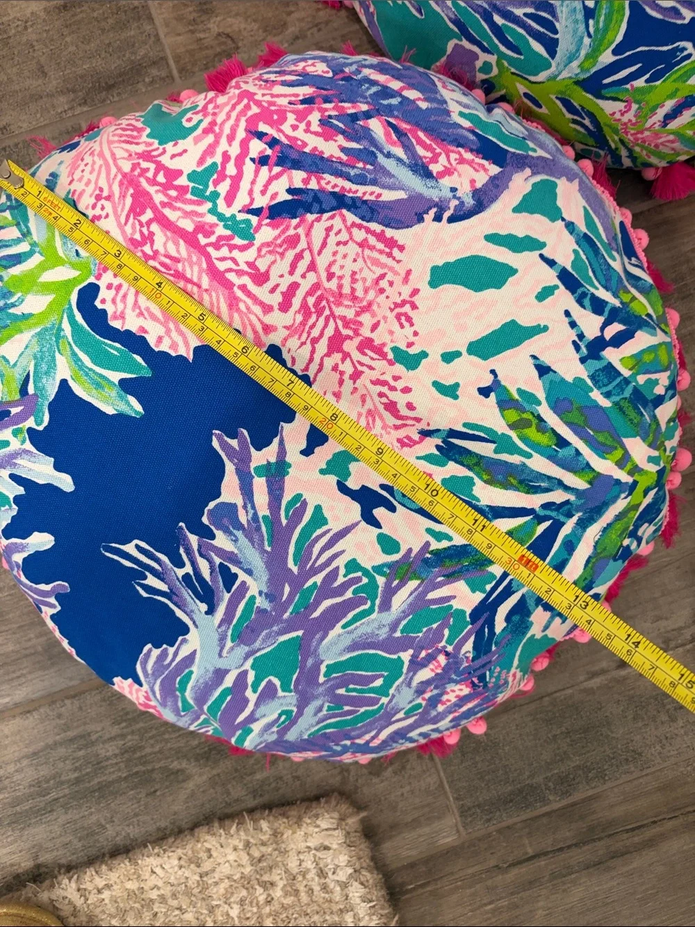 Lilly Pulitzer Round Tropical Tassel Pillow in Pink, Blue & Green
